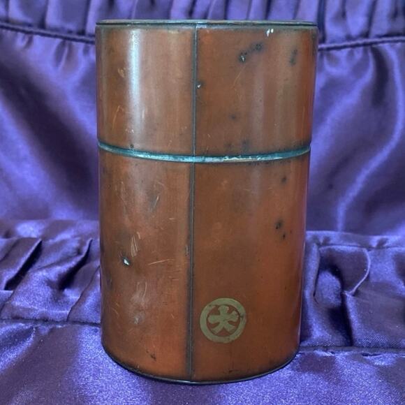 Red Orange Lacquered Asian Japanese Tea Canister Tin Crane FAIR CONDITION READ - Picture 3 of 11